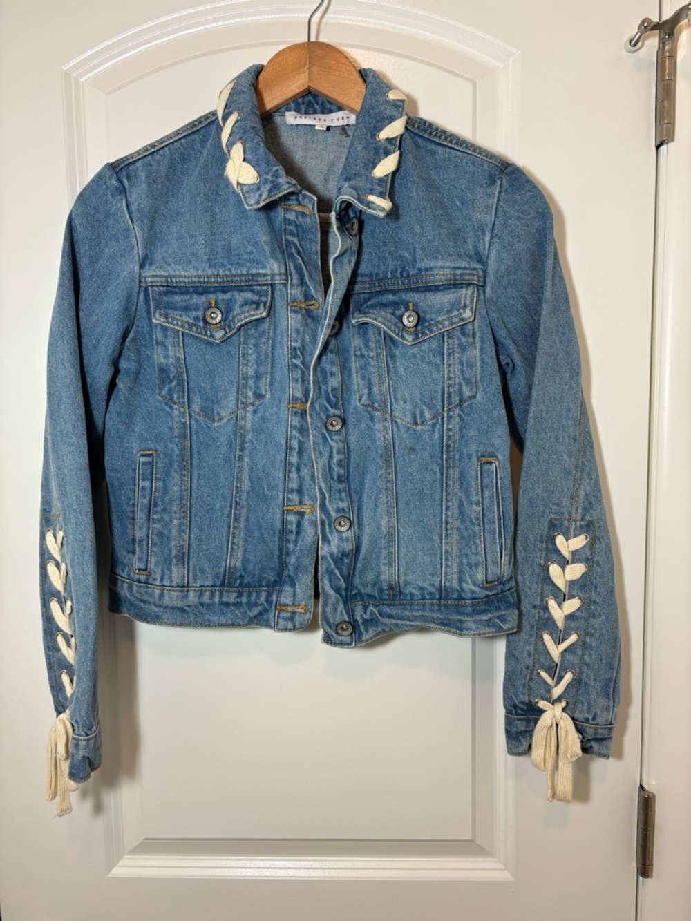 Endless Rose Light Blue Denim Jacket with Cream Lace Detail #303